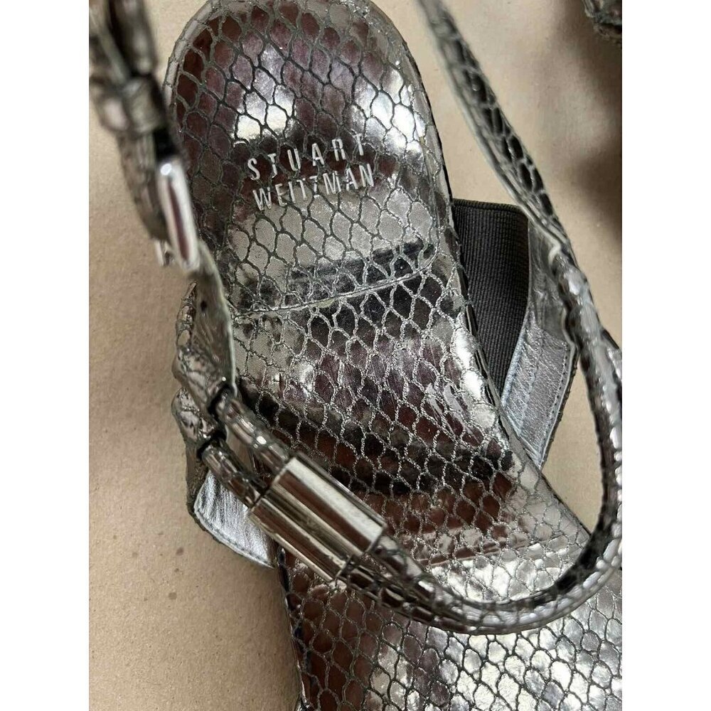 Stuart Weitzman Rolldown Metallic Micro-Wedge San… - image 3